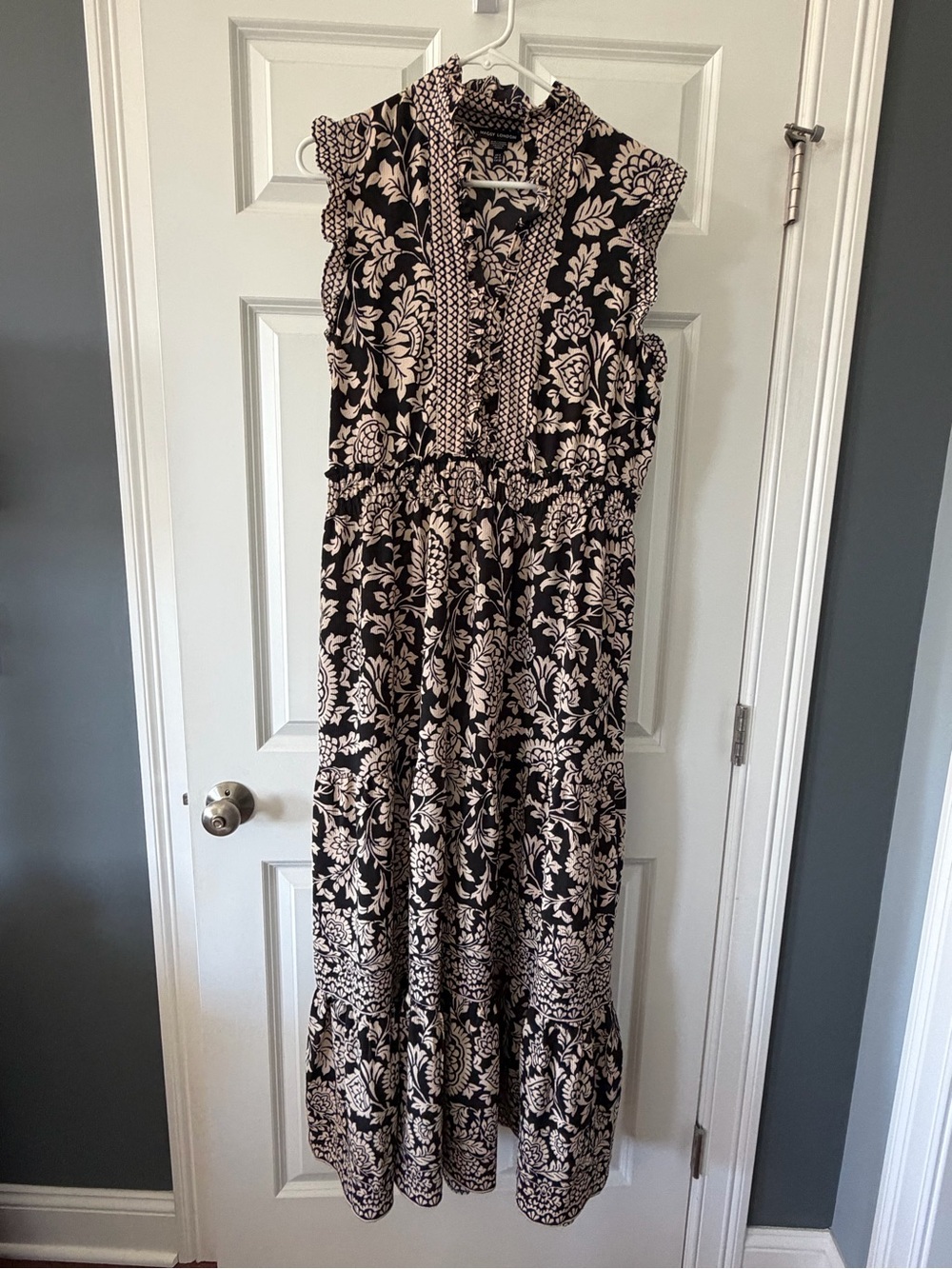 Maggy London Black and Cream Floral Maxi Dress